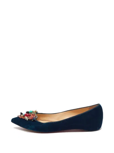 Pre-owned Christian Louboutin Diva Cora Velvet Ballet Flats In Blue