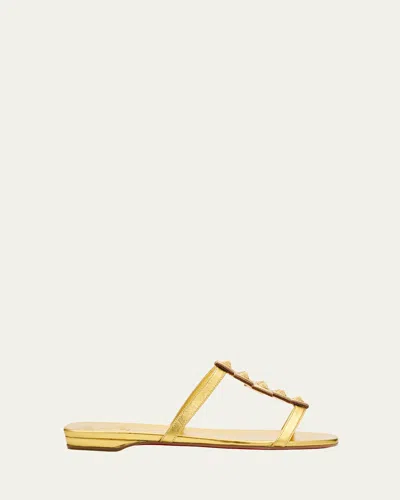 Christian Louboutin Diwalina Spike Metallic Nappa Leather Flat Sandals In Goldlin Gold