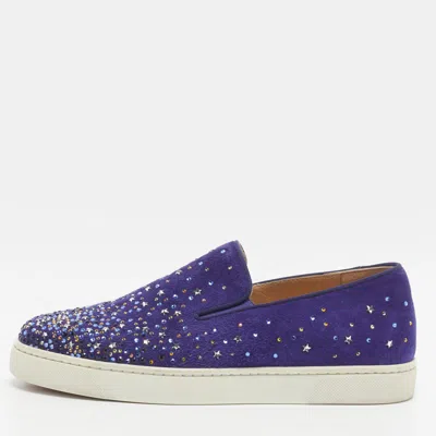 Pre-owned Christian Louboutin Dolcita Size 36 Blue Suede Crystal Star Embellished Slip On Sneakers