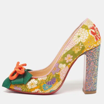 Pre-owned Christian Louboutin Dolly Dola Size 36.5 Multicolor Brocade Fabric Block Heel Pumps
