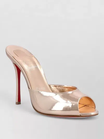 Christian Louboutin Dolly Leather Mules Peep Toe Sole In Neutral
