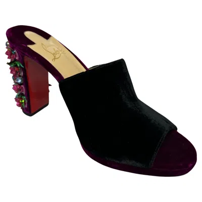 Pre-owned Christian Louboutin Donaflor 100 Embellished Velvet Mules-size 40.5 New In Black