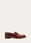 CHRISTIAN LOUBOUTIN DONNA BICOLOR CROCO RED SOLE PENNY LOAFERS