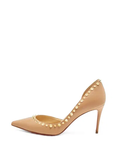 Pre-owned Christian Louboutin D'orsay Studded Pumps In Neutrals