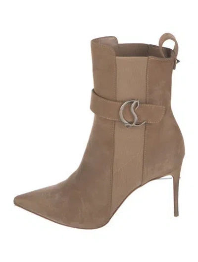 Pre-owned Christian Louboutin Double G Logo Suede Pumps In Brown