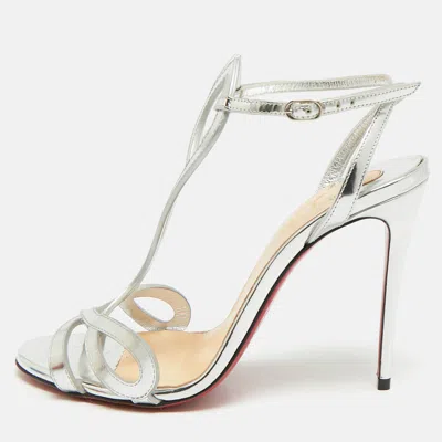 Pre-owned Christian Louboutin Double L Size 36 Silver Leather Ankle Strap Sandals