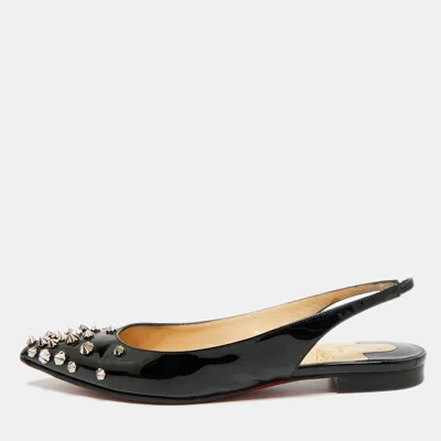 Pre-owned Christian Louboutin Drama Spikes Size 35.5 Black Patent Leather Slingback Flats