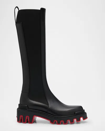 Christian Louboutin Dune Leather Red Sole Knee Boots In Black