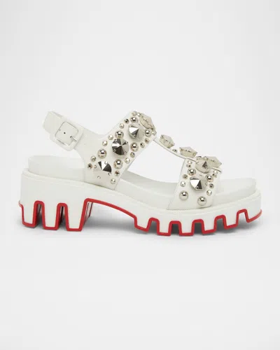 Christian Louboutin Duni Extrazza Leather T-strap Lug-sole Sandals In White
