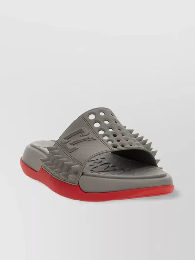 Christian Louboutin Easygoing Open Toe Mules With Spiked Detailing In Grey