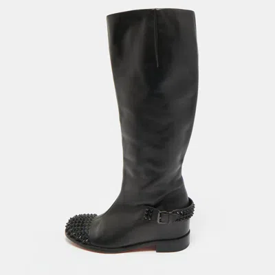 Pre-owned Christian Louboutin Egoutina Size 37 Black Leather Spike Toe Knee Boots