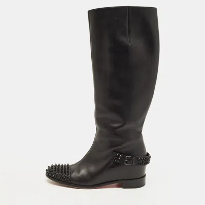 Pre-owned Christian Louboutin Egoutina Size 39.5 Black Leather Knee Length Boots