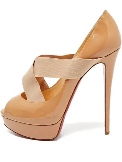 Pre-owned Christian Louboutin Elasticated-straps Platform Pumps In Neutral