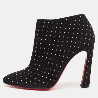 Pre-owned Christian Louboutin Eleonor Plume Size 39 Black Suede Ankle Length Boots