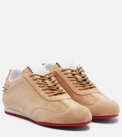 Christian Louboutin Eleonora Studded Leather-trimmed Suede Sneakers In Nude
