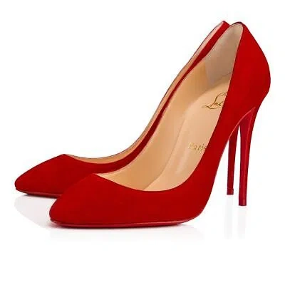 Pre-owned Christian Louboutin Eloise 100 Loubi Red Suede Classic Stiletto Heel Pump 37