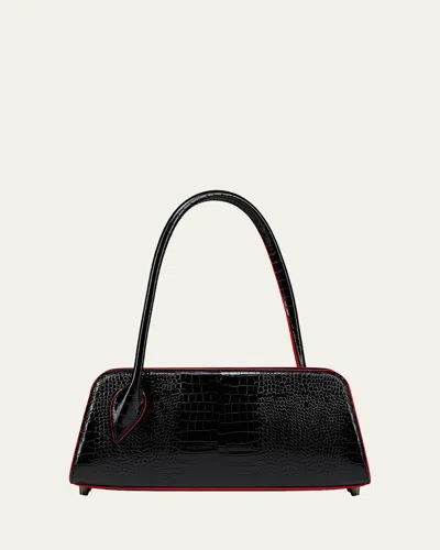 Christian Louboutin Eloise Croc-embossed Leather Shoulder Bag In Black