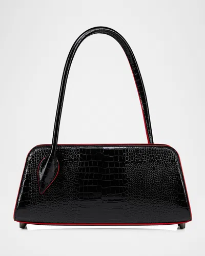 Christian Louboutin Eloise Croc-embossed Leather Shoulder Bag In Black
