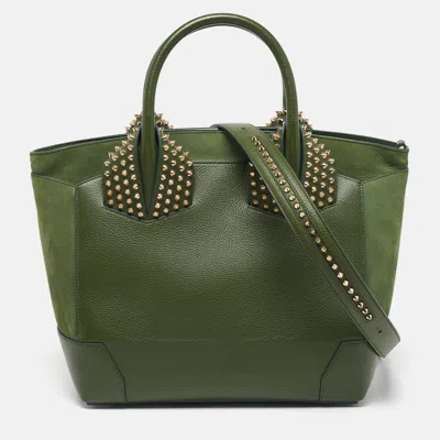 Pre-owned Christian Louboutin Eloise Large Green Leather And Nubuck Tote