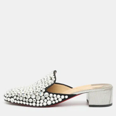 Pre-owned Christian Louboutin Eltonetta Size 40.5 Black Crystals And Suede Mules