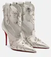 Christian Louboutin Santia Spike Metallic Leather Red Sole Western Booties In Silver
