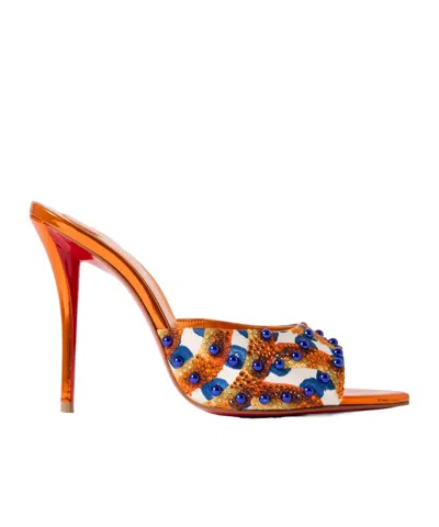 Christian Louboutin Embellished Printed Faille Mules In Orange