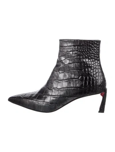 Pre-owned Christian Louboutin Embossed Leather Animal Print Boots In Black