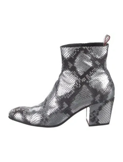 Pre-owned Christian Louboutin Embossed Leather Animal Print Boots In Silver