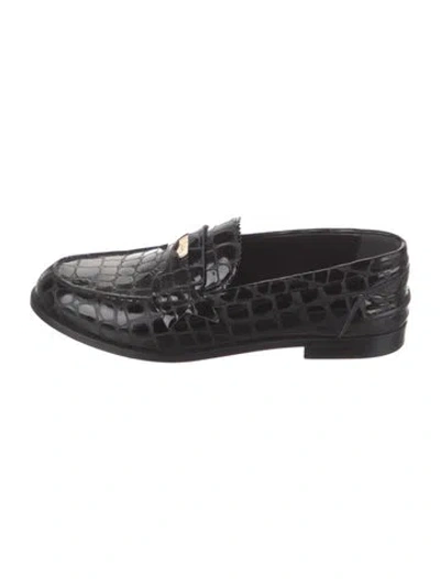 Pre-owned Christian Louboutin Embossed Leather Animal Print Loafers In Black