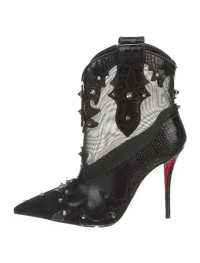 Pre-owned Christian Louboutin Embossed Leather Animal Print Western Boots In Black