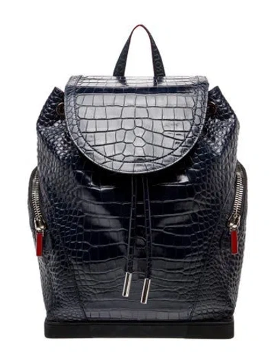 Pre-owned Christian Louboutin Embossed Leather Backpack In Blue