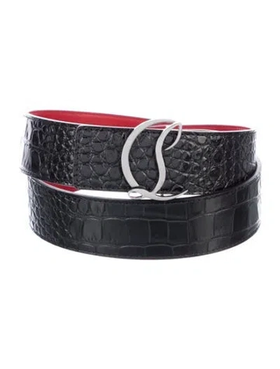 Pre-owned Christian Louboutin Embossed Leather Belt In Black