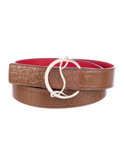 Pre-owned Christian Louboutin Embossed Leather Belt In Brown