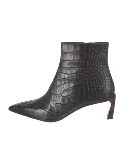 Pre-owned Christian Louboutin Embossed Leather Boots In Black