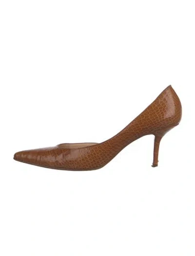 Pre-owned Christian Louboutin Embossed Leather D'orsay Pumps In Brown