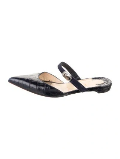 Pre-owned Christian Louboutin Embossed Leather Mules In Blue