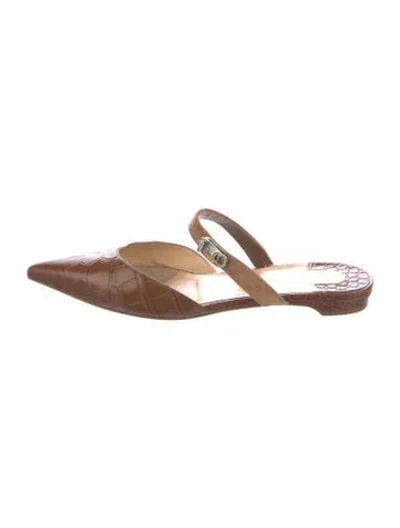 Pre-owned Christian Louboutin Embossed Leather Mules In Brown