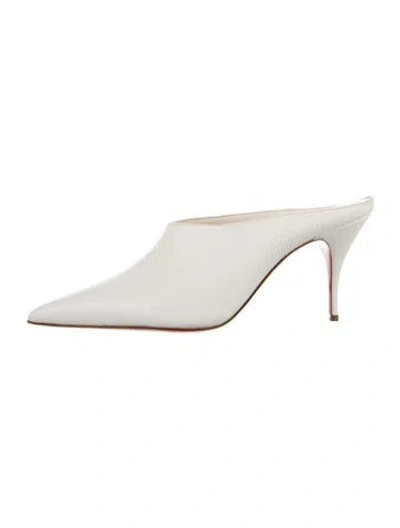 Pre-owned Christian Louboutin Embossed Leather Mules In White