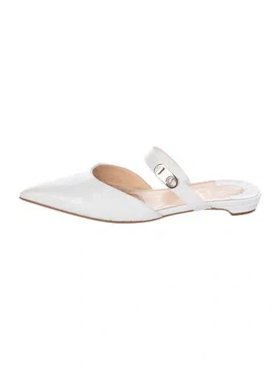 Pre-owned Christian Louboutin Embossed Leather Mules In White