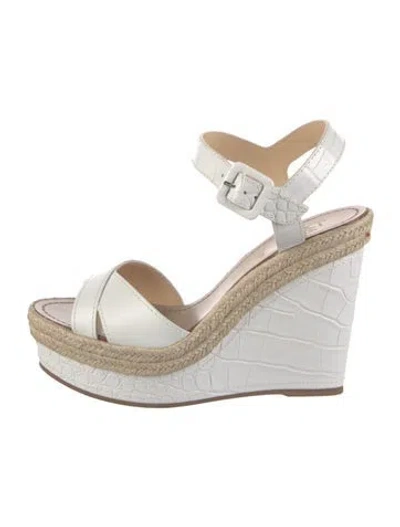 Pre-owned Christian Louboutin Embossed Leather Printed Espadrilles In White