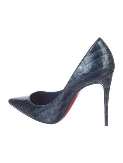 Pre-owned Christian Louboutin Embossed Leather Pumps In Blue