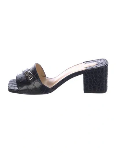 Pre-owned Christian Louboutin Embossed Leather Slides In Blue