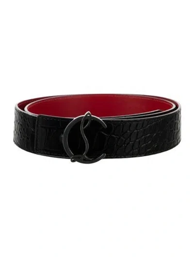 Pre-owned Christian Louboutin Embossed Leather Waist Belt In Black