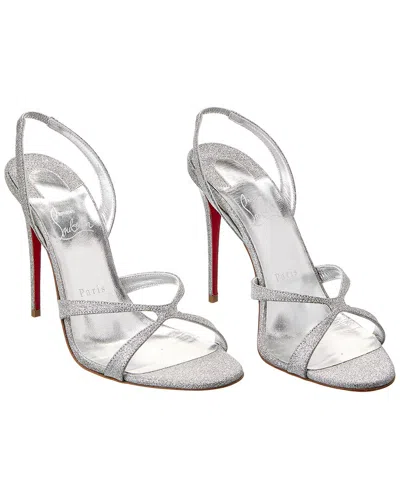 Christian Louboutin Emilie Glittered Leather Slingback Sandals In Silver