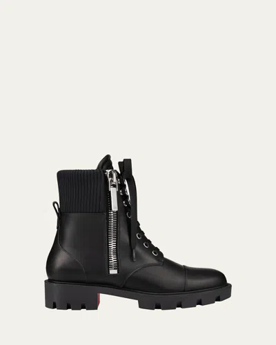 CHRISTIAN LOUBOUTIN EN HIVER LEATHER KNIT RED SOLE BOOTS