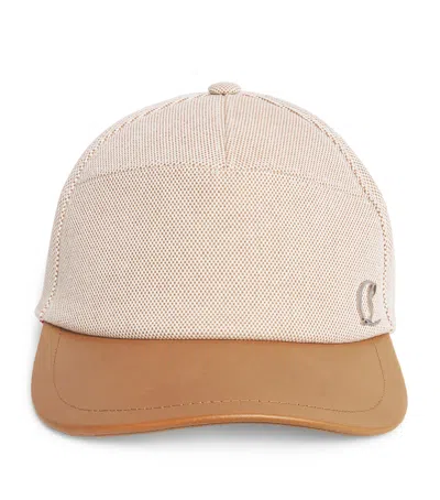 Christian Louboutin Leather-trimmed Cotton Baseball Cap In Brown