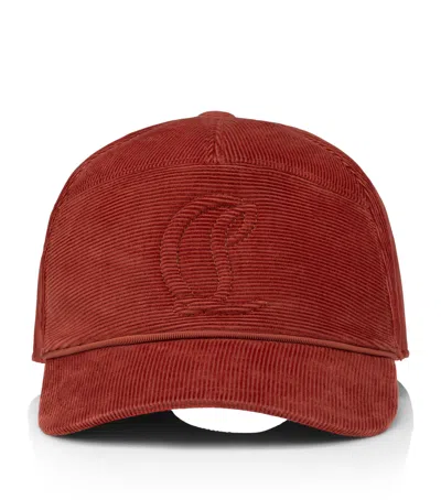 Christian Louboutin Enky Mooncrest Corduroy Cap In Red