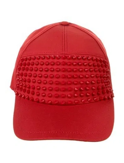 Pre-owned Christian Louboutin Enky Spikes Baseball Cap In Red