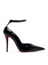Christian Louboutin Black Patent Leather Erozee Pumps With Ankle Strap In Black
