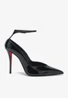 Christian Louboutin Black Patent Leather Erozee Pumps With Ankle Strap In Black